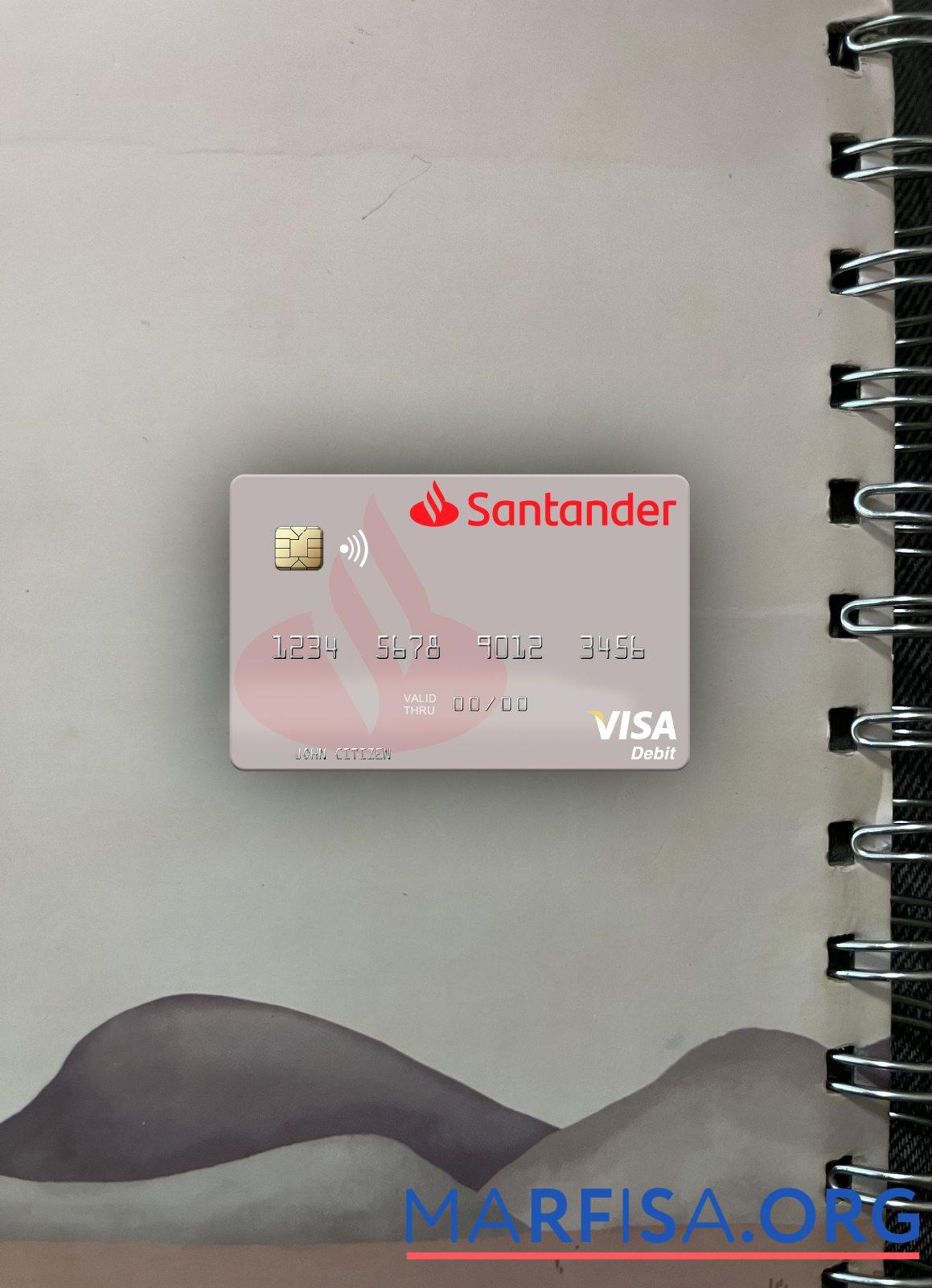 Downloadable Spain Banco Santander visa debit card photolook front template
